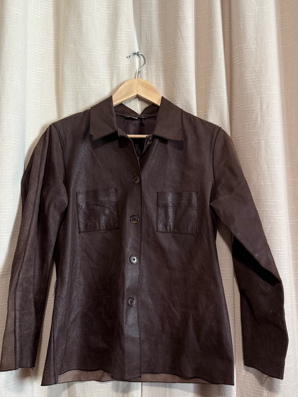 Rozae Nichols Chocolate Brown Leather Button-Up Jacket